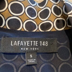 Lafayette 148 New York Silk Geo AOP Collar Scarf S/less Shift Dress Sz SMALL